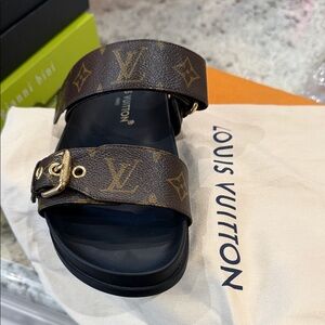 Louis Vuitton Brown and Gold Monogram Sandals